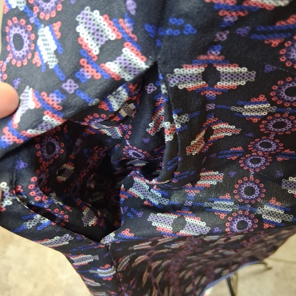 Greylin Blue Tan Silk Geometric Print Dress Size -L - Picture 11 of 11